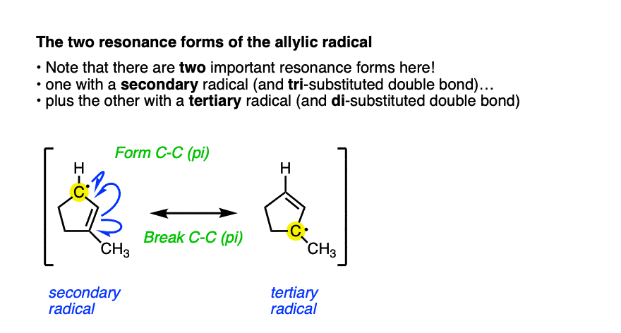 resonance forms of allylic radical from 3 methylcyclopentene